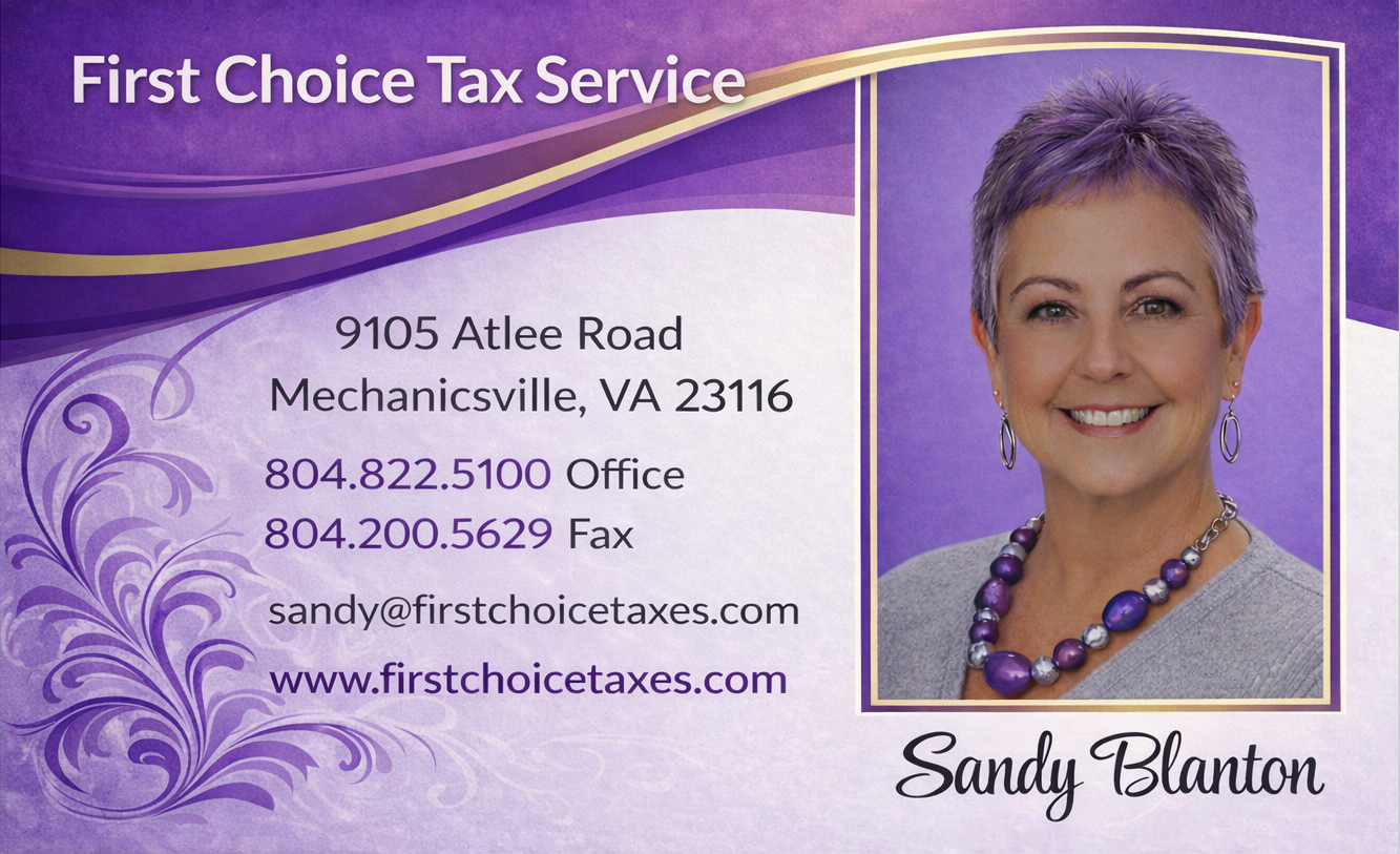 First Choice Tax Service business card